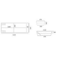 Rektangulär planter 1000x350x70mm med stegad design för Glasfiberpool Bahama