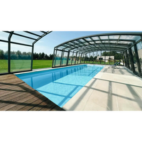 Blå inomhuspool Bahama med glas pooltak och svart ram, 11x3,75x1,5m