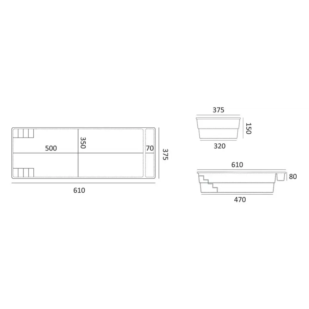 Rektangulär planter i förstärkt polyester för Glasfiberpool Bahama 600 pool