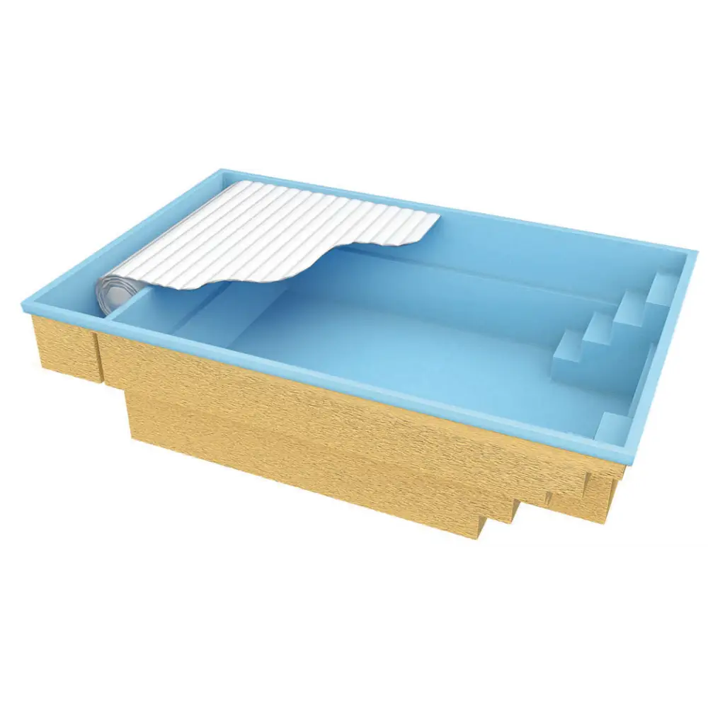 Glasfiberpool Bahama 600 med förstärkt polyester, blå pool och pooltak