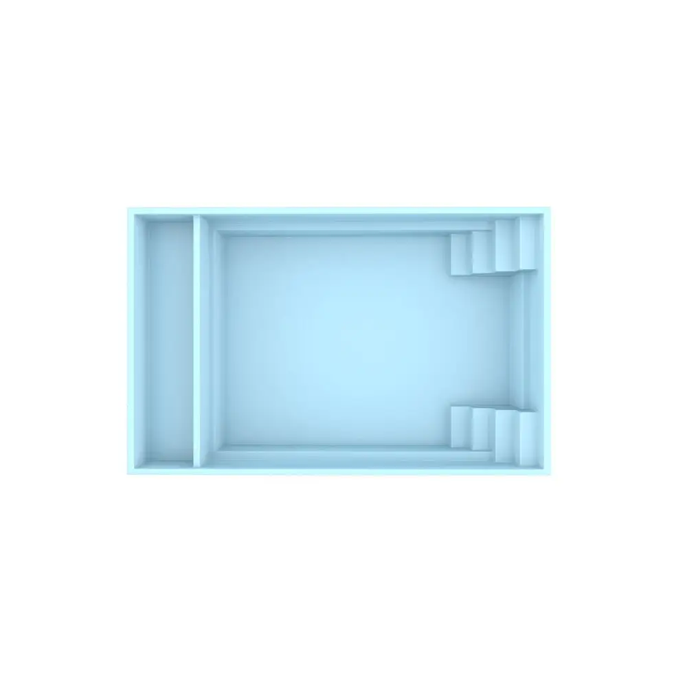 Ljusblå rektangulär bricka med förstärkt polyester, poolkompartiment och uppkant för Glasfiberpool Bahama