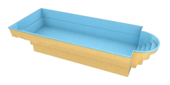 Glasfiberpool Barbados blå beige med inbyggda steg för speciella evenemang