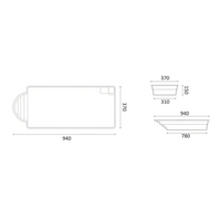 Rektangulär planter med böjd handtag i ljust material för Glasfiberpool Barbados, med måttmarkeringar