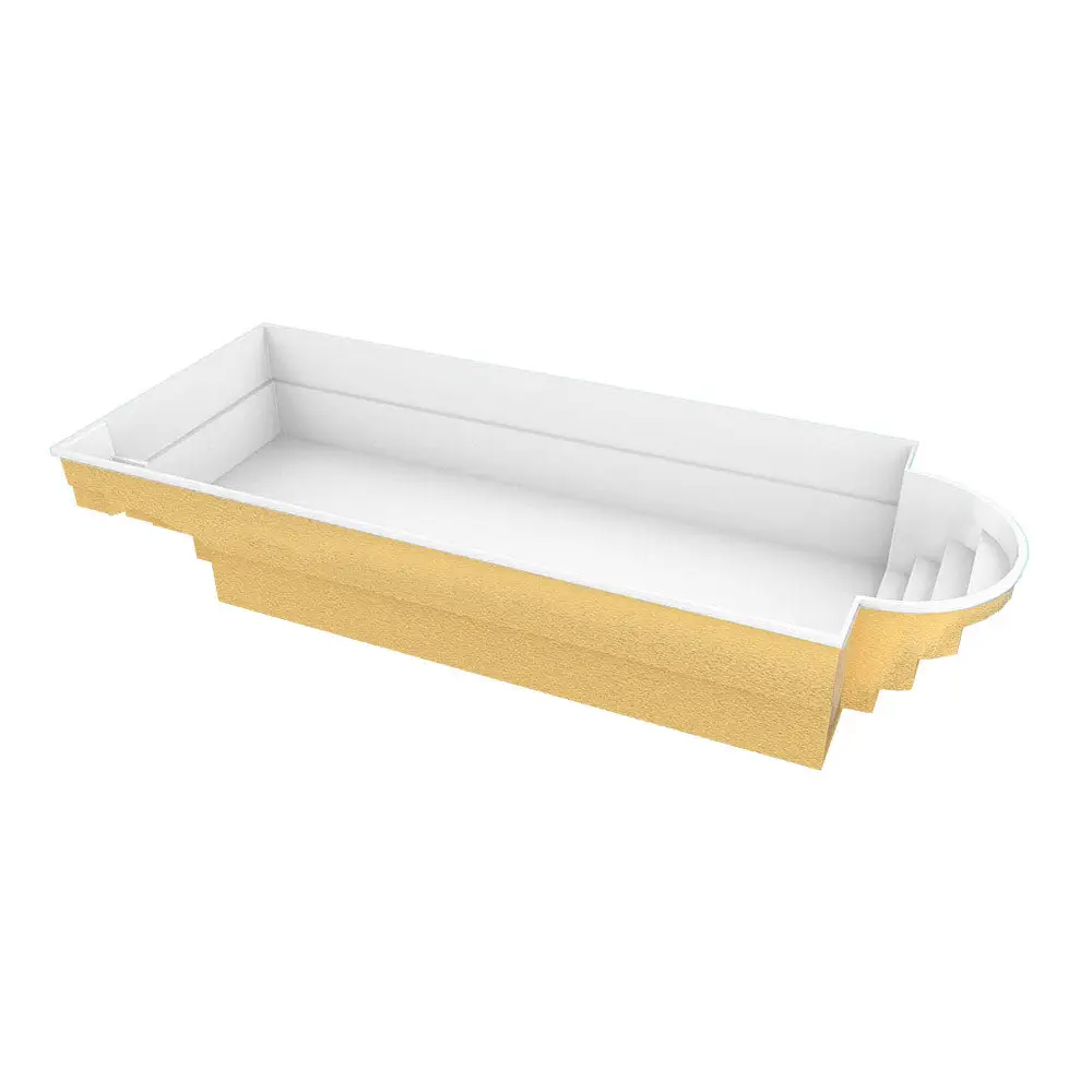 Gul rektangulär inground pool Barbados 9,40x3,70x1,50m med vit interiör och kurviga steg