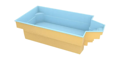 Glasfiberpool Grenada i ljusblått med intressant form och bekväma sittplatser