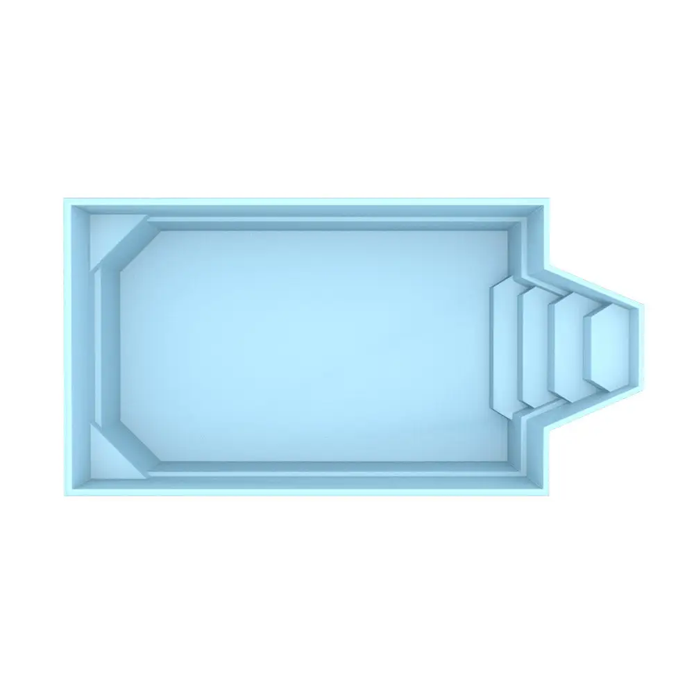 Ljusblå Glasfiberpool Grenada 600 med intressant form och pooltak, 6x3m