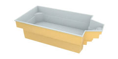 Glasfiberpool Grenada i gul och grå med intressant form och bekväma sittplatser