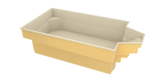 Glasfiberpool Grenada med intressant form, bekväma sittplatser och beige interiör