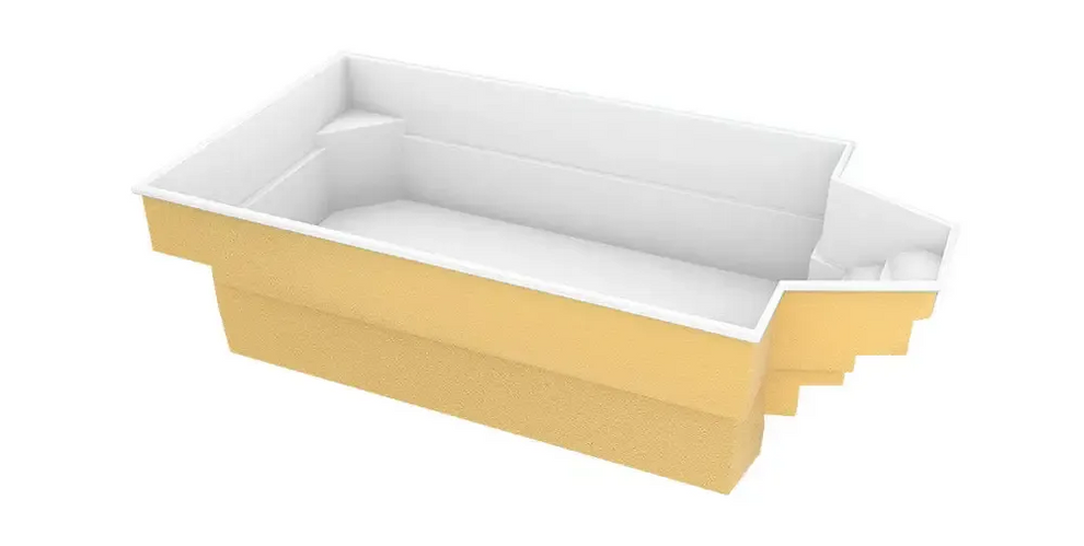 Gul och vit rektangulär Medelstor glasfiberpool Grenada med stegkanter