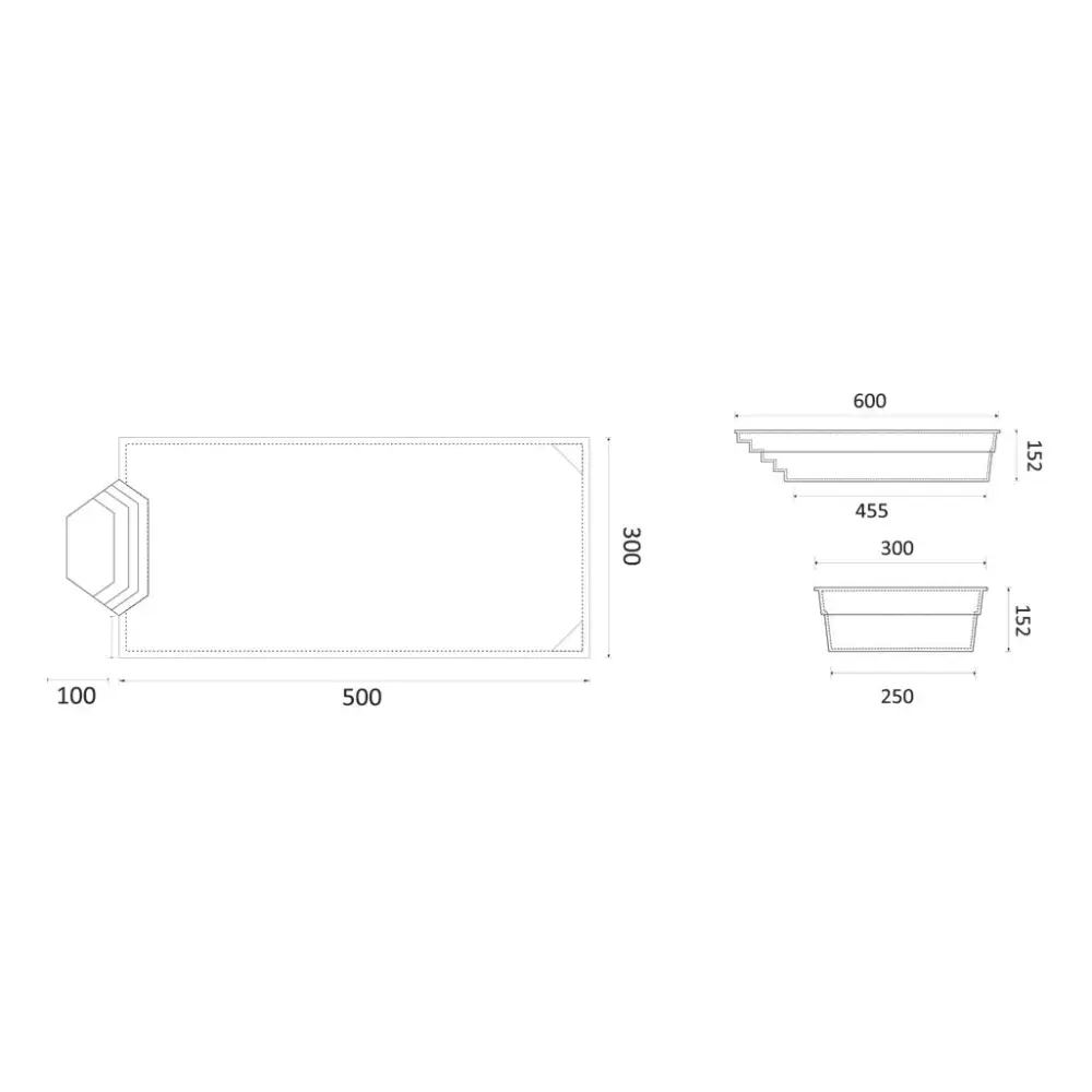 Rektangulär planter med hexagonalt bas, medelstor pool Grenada 700