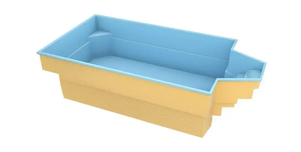 Medelstor glasfiberpool Grenada med tvåtonad blå-gul interiör