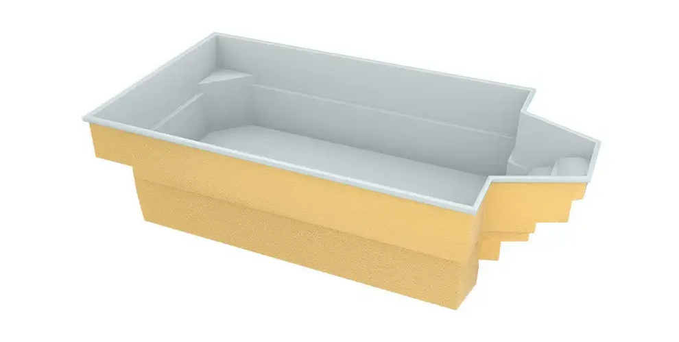 Medelstor glasfiberpool Grenada med vit ram, gul och grå rektangulär pool