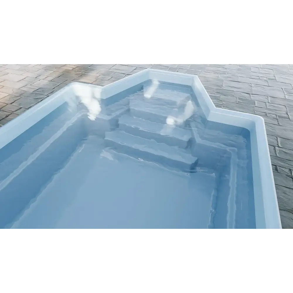 Ljusblå Glasfiberpool Grenada 700 medelstor pool 7x3m med steg