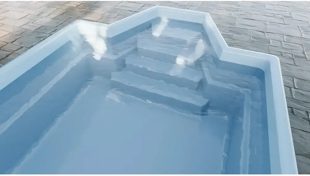 Ljusblå Medelstor glasfiberpool Grenada med integrerade steg