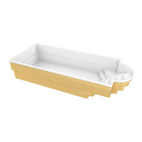 Gul Haiti trädgårdspool 8x3,2m med avrundad trappa och vit interiör