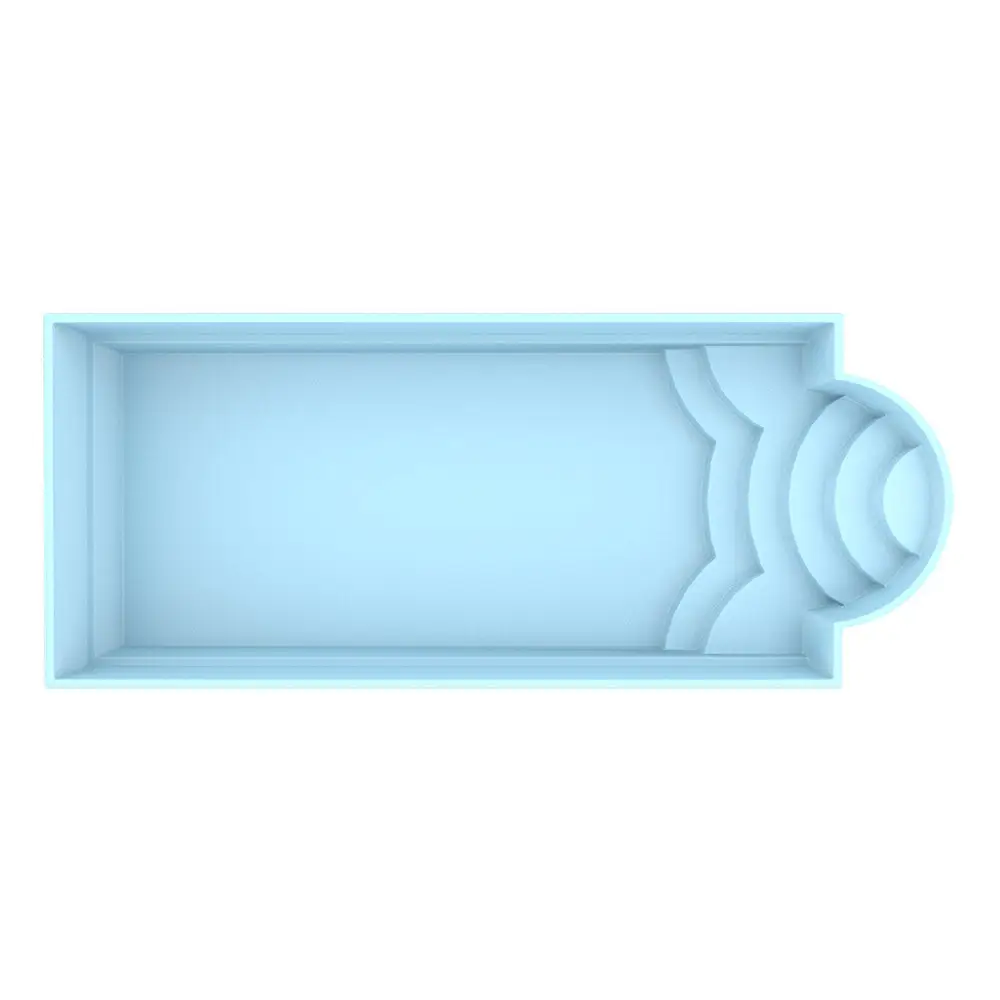 Glasfiberpool Haiti 8x3,2m trädgårdspool med avrundad trappa