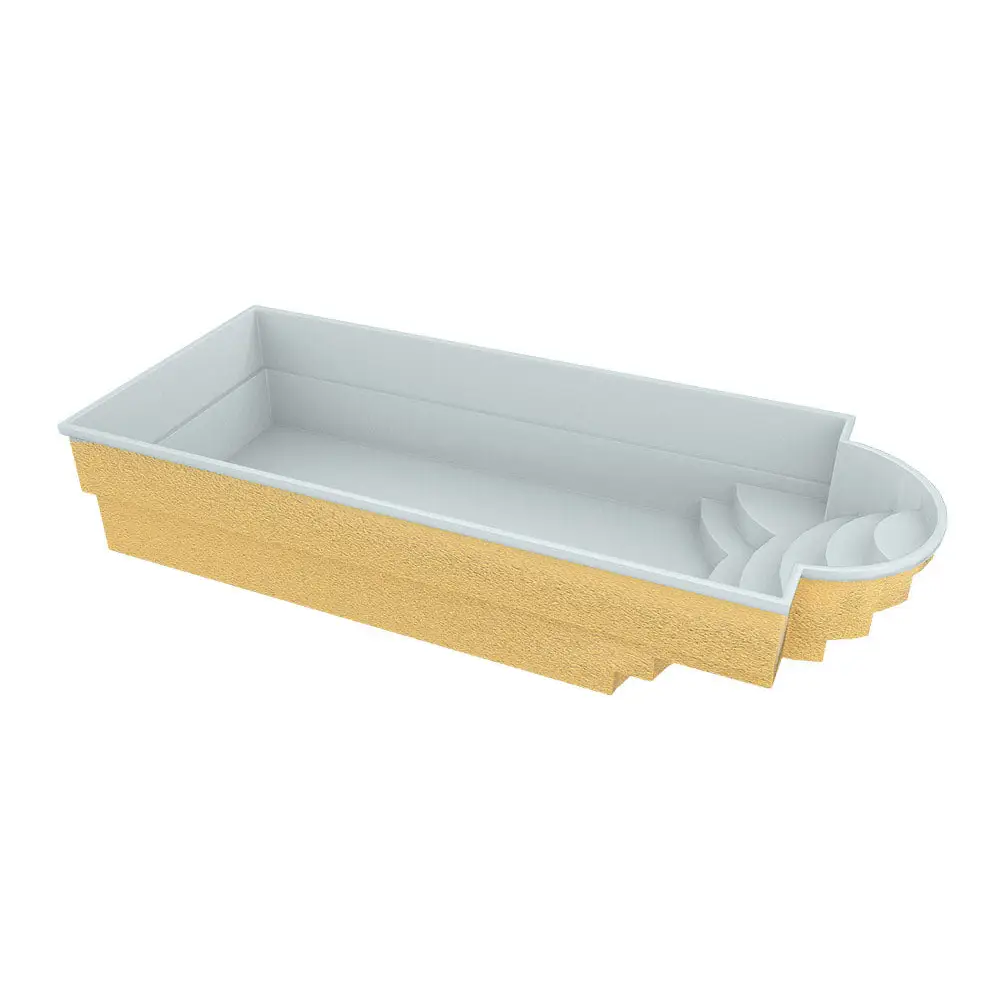 Guldtexturerad rektangulär Haiti trädgårdspool med vit interiör och avrundad trappa