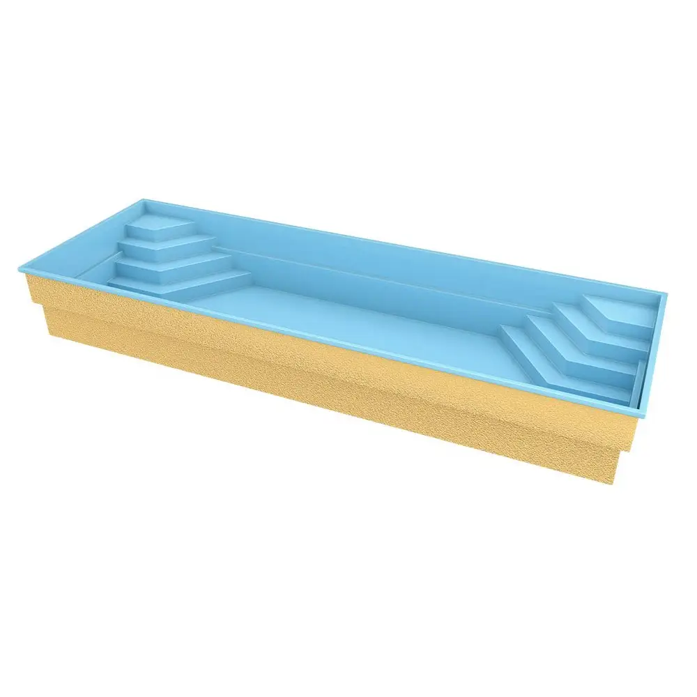 Glasfiberpool Jamaika blå beige rektangulär pool med inbyggda steg