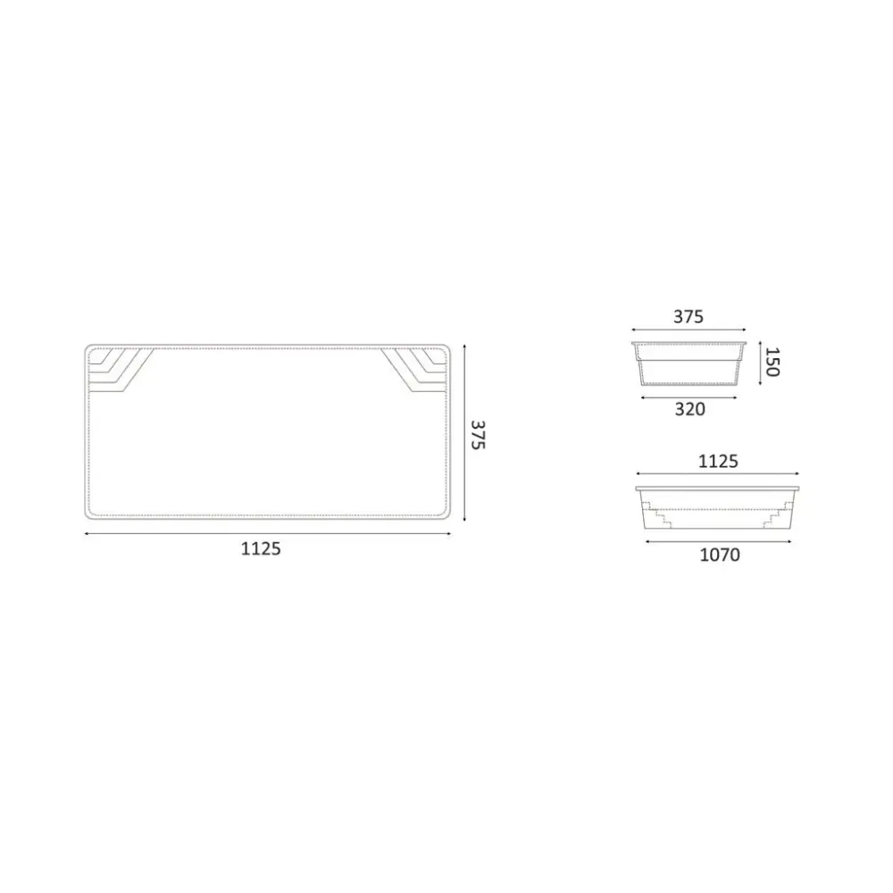 Glasfiberpool Jamaika rektangulär planter 1125x375mm, avtaprad design