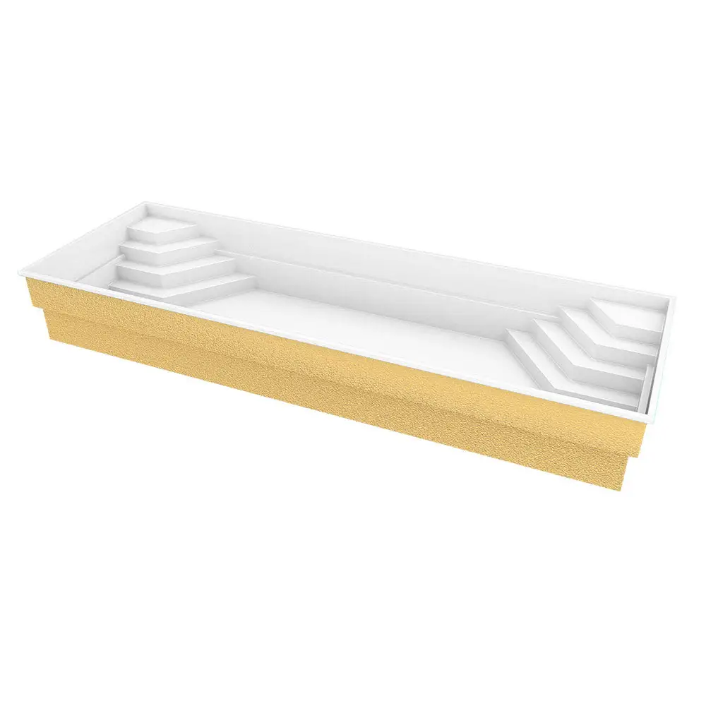 Vit Glasfiberpool Jamaika 11,25m x 3,75m x 1,50m med vit-guld textur och inbyggda steg