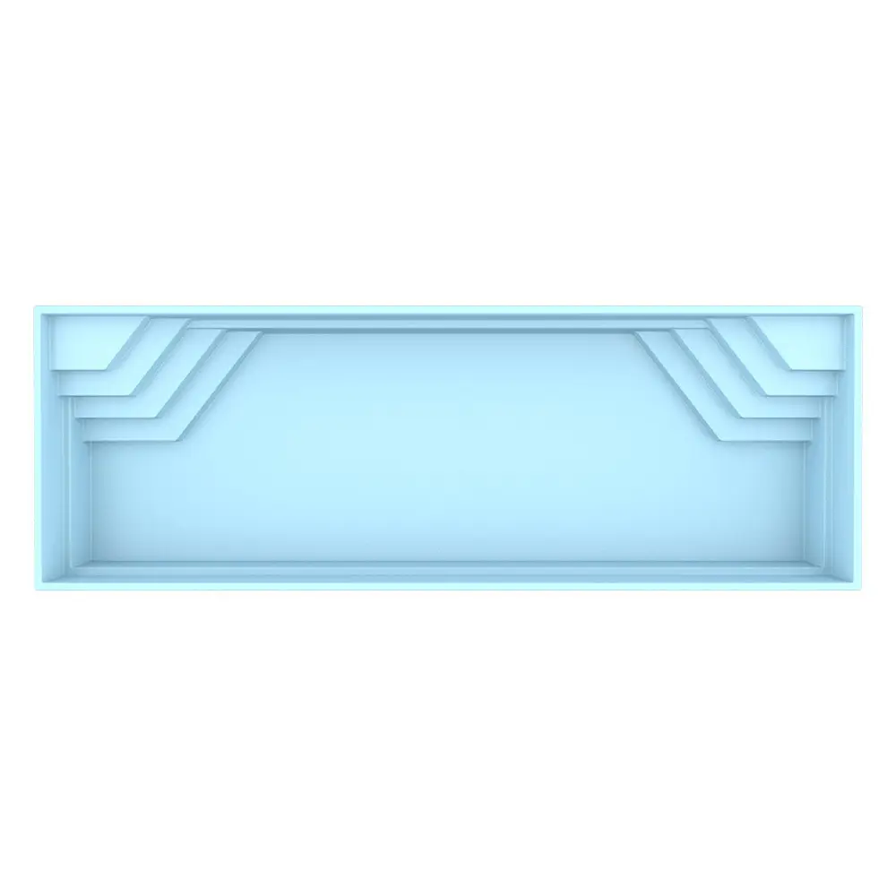 Ljusblå rektangulär ram med geometriska vinklar för glasfiberpool Jamaika pooltak