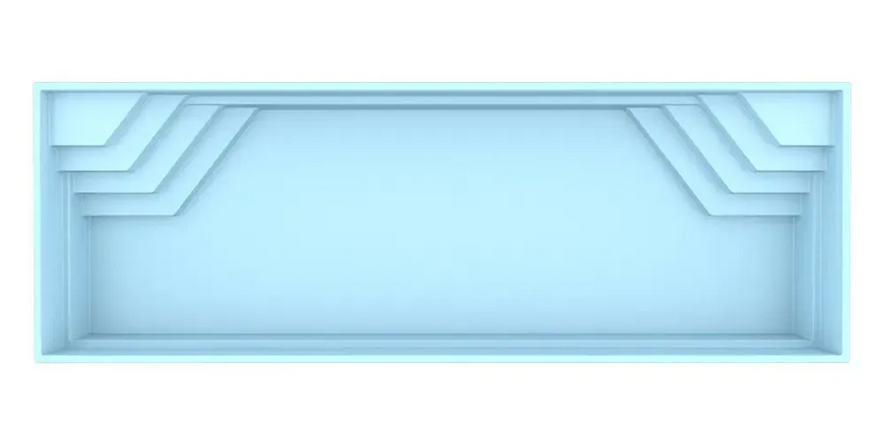 Ljusblå rektangulär ram med geometriska utskärningar för glasfiberpool Jamaika 25x3 75x1 50m
