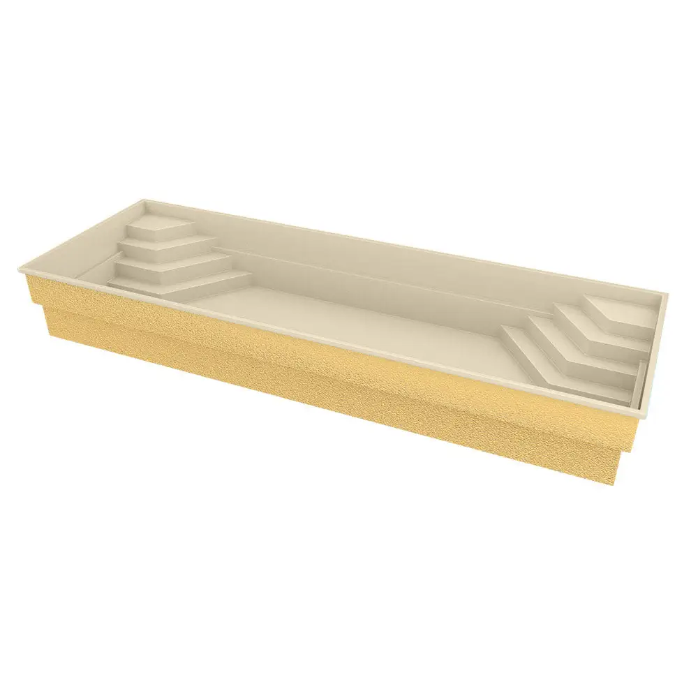 Glasfiberpool Jamaika beige med texturerad gul bas och stegaccess