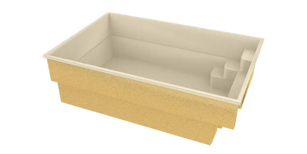 Glasfiberpool Mini Victoria i guld med beige interiör och trappor