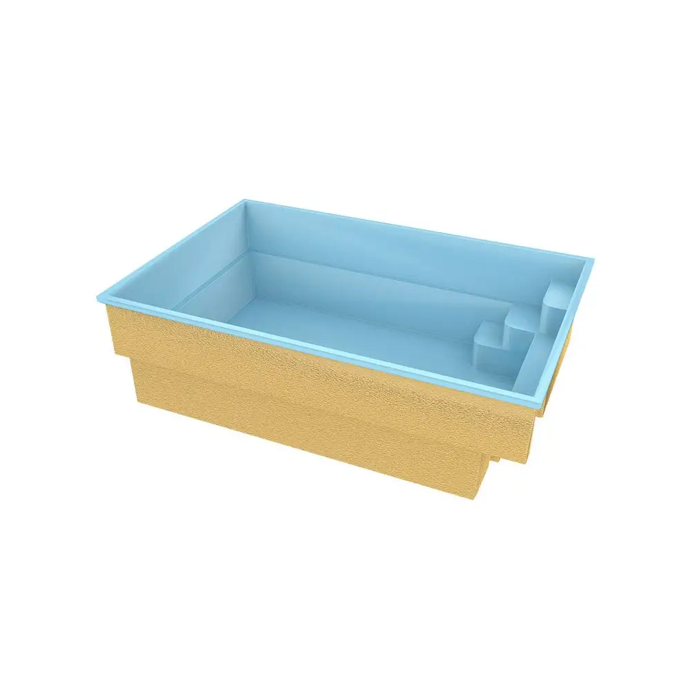 Glasfiberpool Mini Victoria rektangulär pool 4,20x2,70x1,30m blå interiör tan exteriör