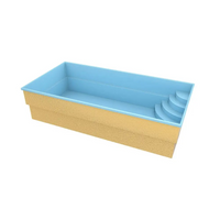 Ljusblå glasfiberpool Papeete 6x3x1,5m med kurvade steg