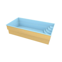 Ljusblå glasfiberpool Papeete 600 med gyllengul textur och kurvade steg