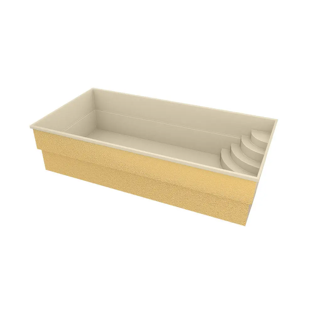 Glasfiberpool Papeete 600 beige rektangulär pool med gula steg
