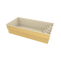 Glasfiberpool Papeete 600 beige rektangulär pool med gula steg
