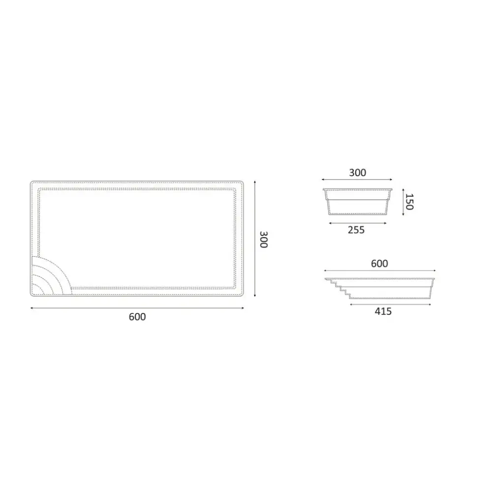 Glasfiberpool Papeete 600 blåtryck med mått 6x3x1,5m