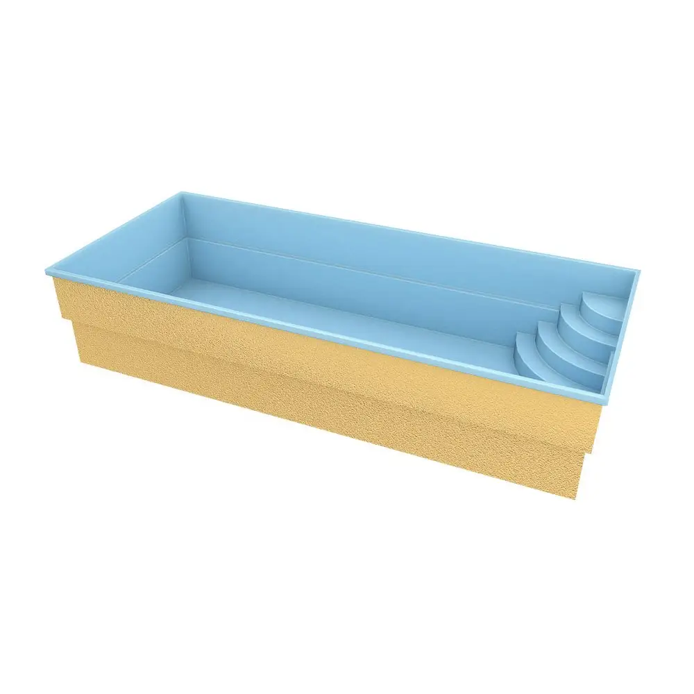 Ljusblå beige glasfiberpool Papeete 700 7x3,5x1,5m med inbyggda steg