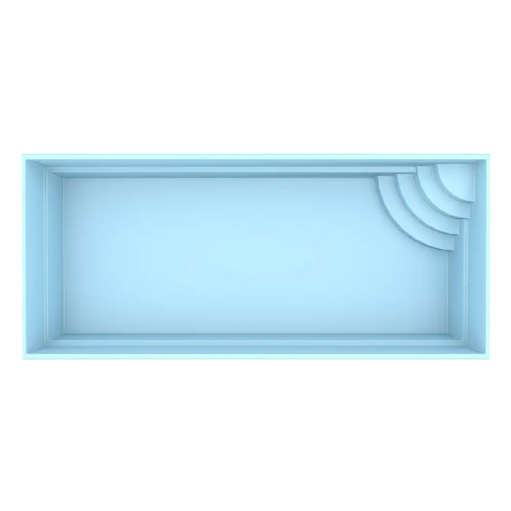Ljusblå rektangulär inground pool Glasfiberpool Papeete 700 7m x 3,5m x 1,5m med kurvad dekoration