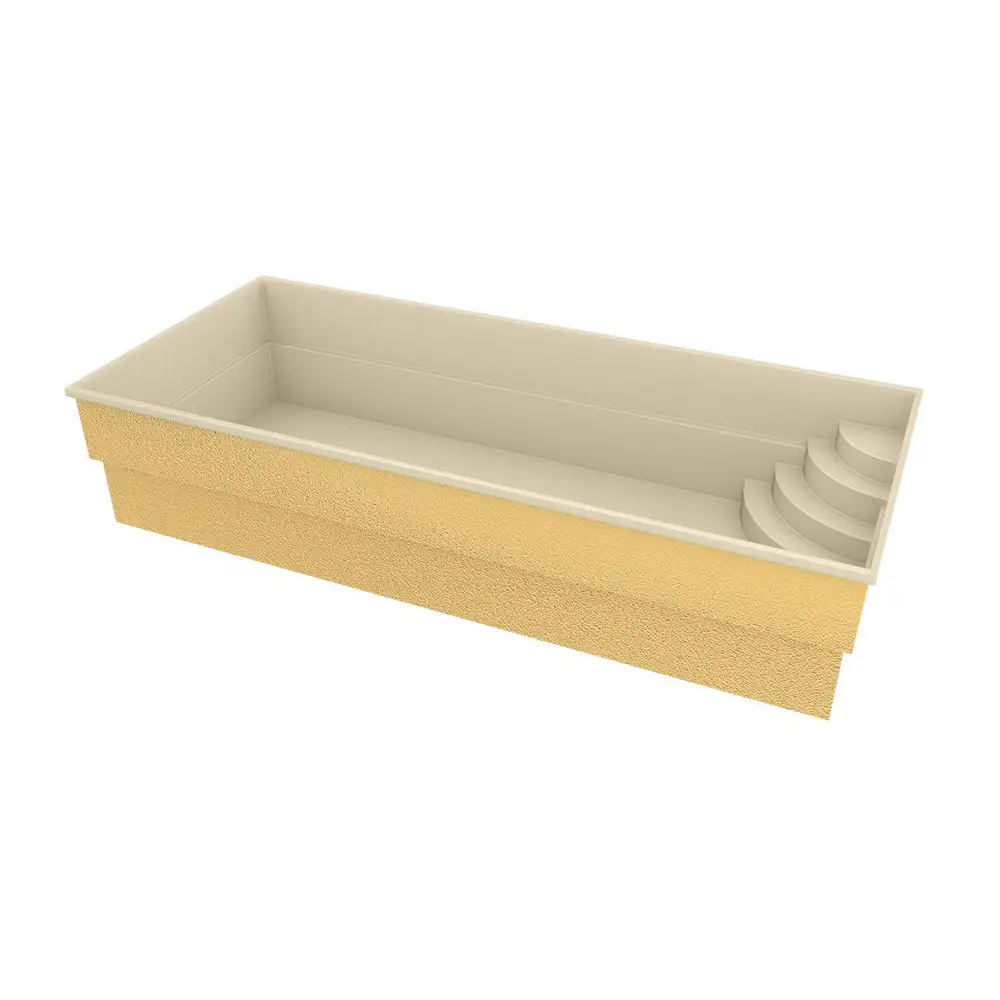 Beige rektangulär glasfiberpool Papeete 700 med kurvade steg, 7x3,5x1,5m. Köpa pool