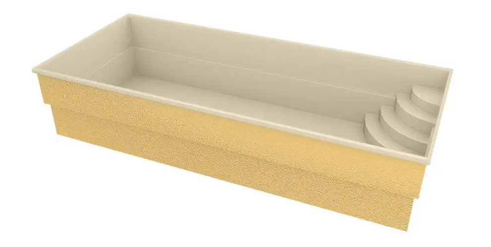 Beige glasfiberpool Papeete med kurvade steg och klart blått vatten