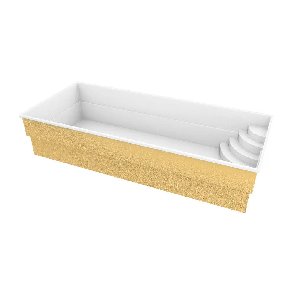 Vit glasfiberpool Papeete 700, 7x3,5x1,5m, vit/guld texturerad med stegaccess