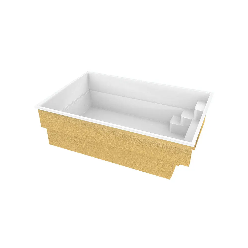 Glasfiberpool Saba 500 gul rektangulär badkar med vit interiör och stegplattform