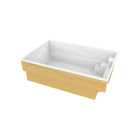 Glasfiberpool Saba 500 gul rektangulär badkar med vit interiör och stegplattform