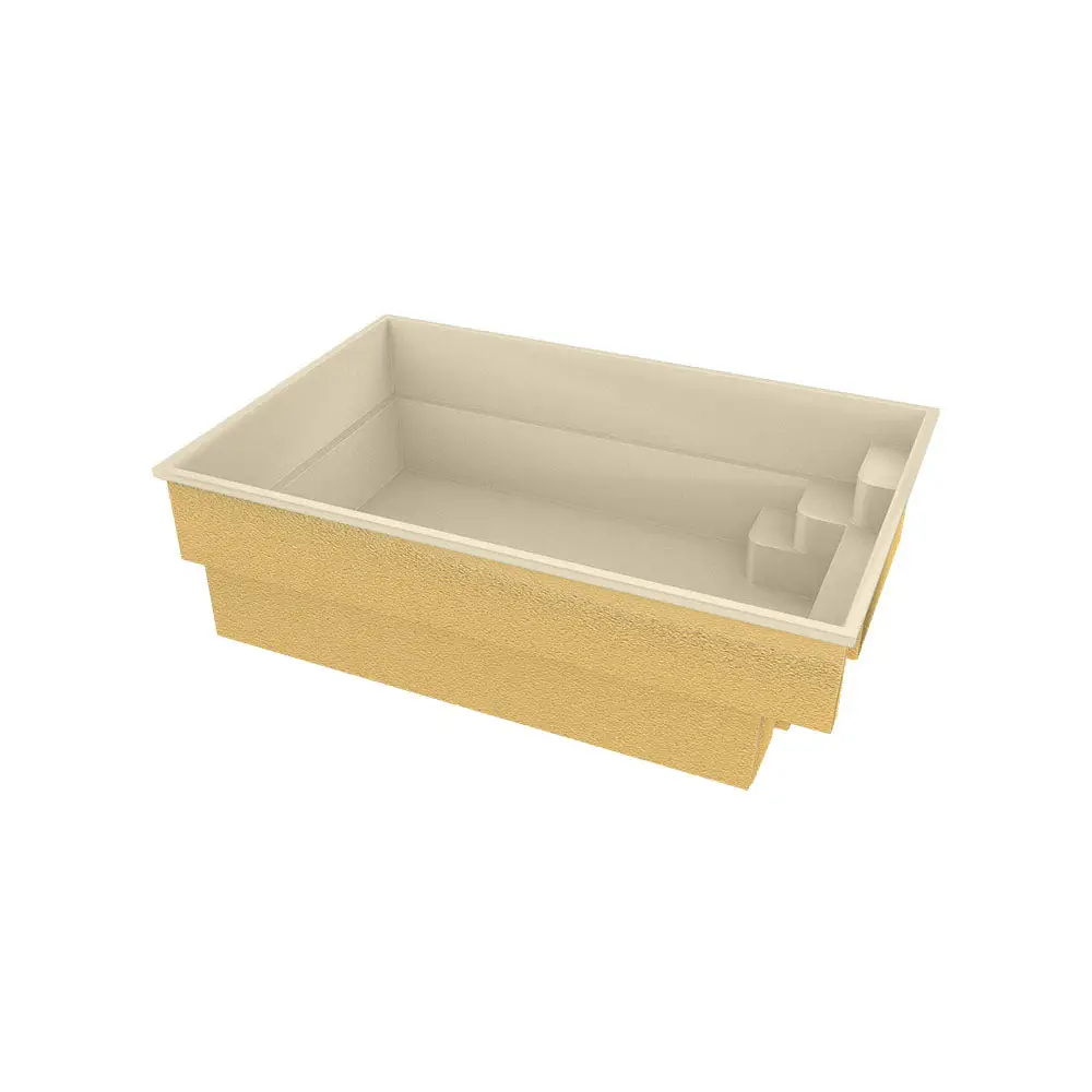 Guldfärgad glasfiberpool Saba 5x3m med beige interiör och steg