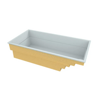 Glasfiberpool Saba 600 med rektangulär badkar i vit interiör och texturerad guld exteriör