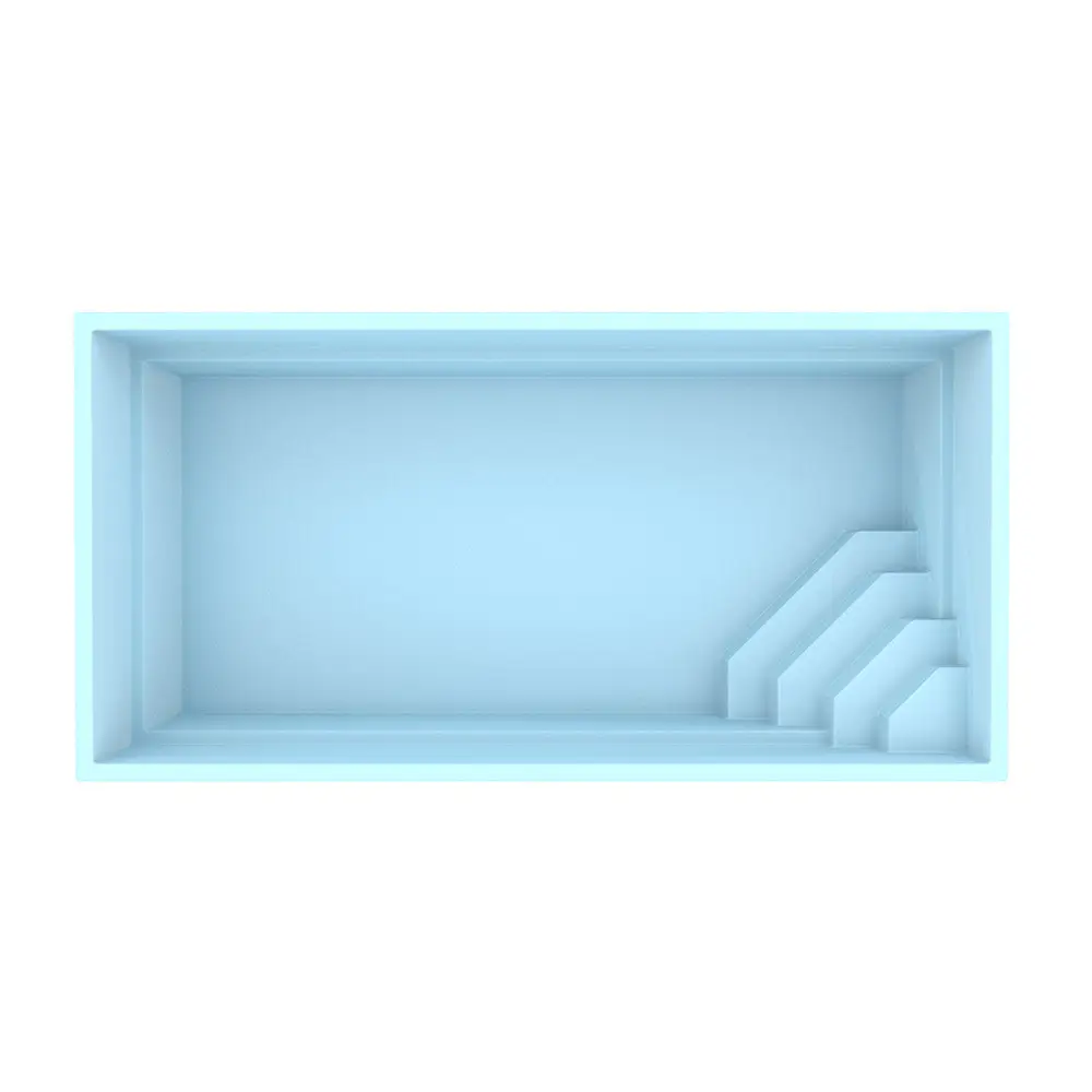 Minimalistisk glasfiberpool Saba med bekväm trappa för perfekt trädgårdspool