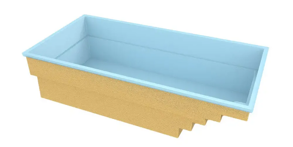Glasfiberpool Saba med klart blått vatten i vitkaklad pool