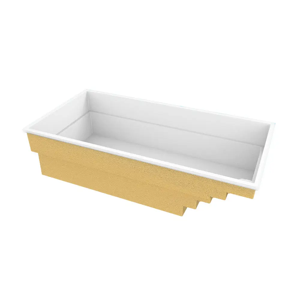 Glasfiberpool Saba 600 med guldvit rektangulär planter