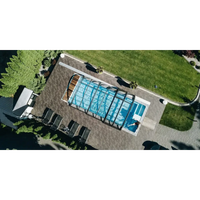 Blå kaklad pool med glastak och svart ram, Glasfiberpool Trinidad 9,70m x 3,70m x 1,60m