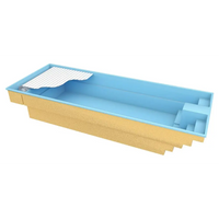 Blå rektangulär Glasfiberpool Trinidad 9,70m x 3,70m x 1,60m med inbyggt poolöverdrag