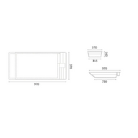 Teknisk ritning av Glasfiberpool Trinidad 9,70m x 3,70m x 1,60m med poolöverdrag