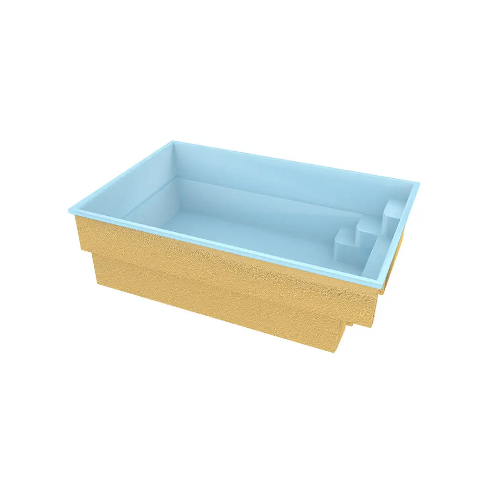 Glasfiberpool Victoria 4,70m x 2,70m x 1,30m med blå interiör och guld ytter